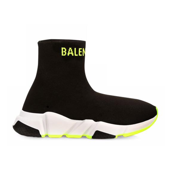 Balenciaga Mens Speed Black Yellow Logo Sock Flat High Top Trainer Sneaker 45 12 - Picture 1 of 11